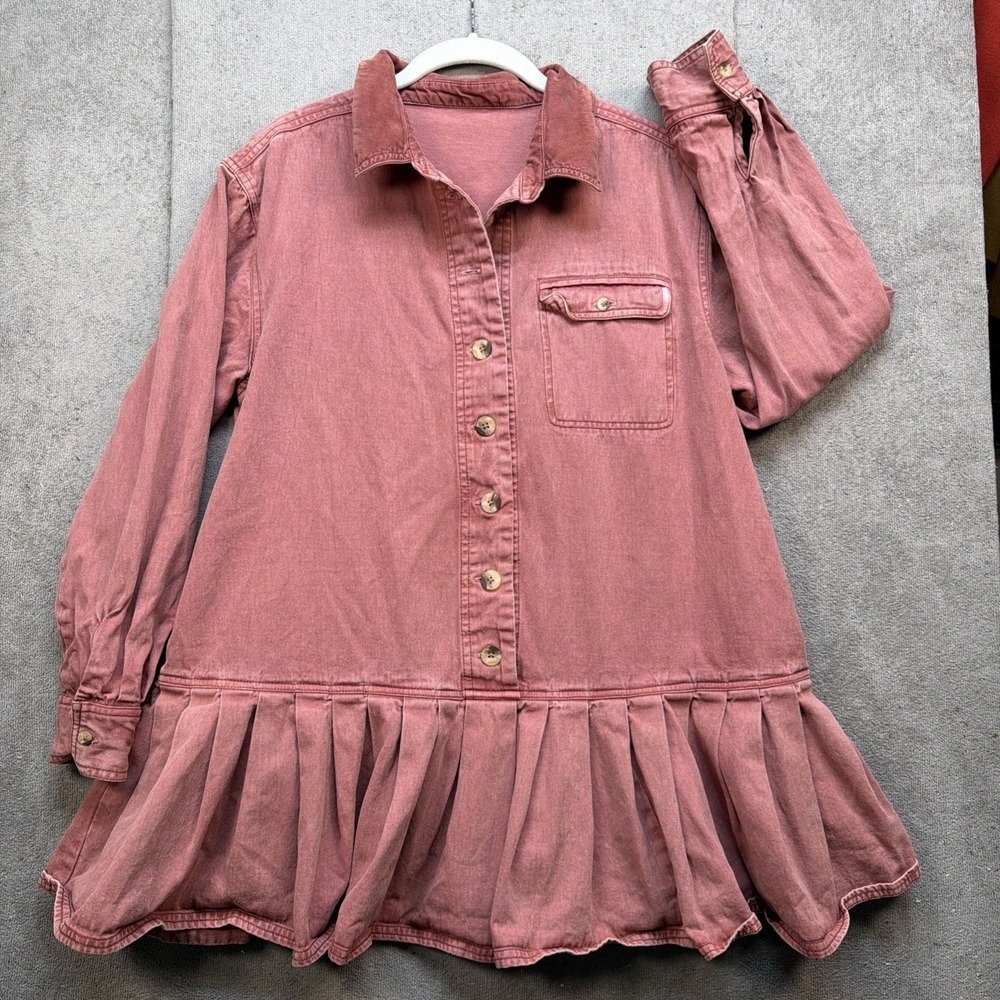 Free People Connor Mini Dress Corduroy Button Front Pink‎ Small